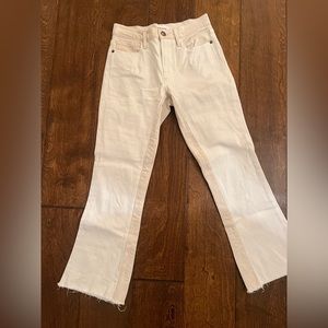 Frame Le Crop Mini Boot white and tan jeans